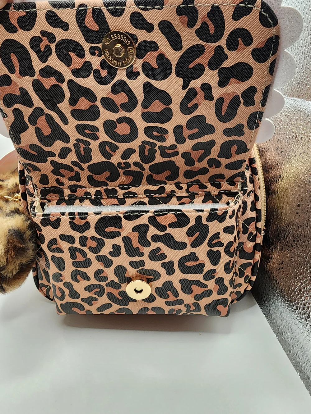 Under One Sky Pink Leopard Heart Mini Backpack with Glitter Bow